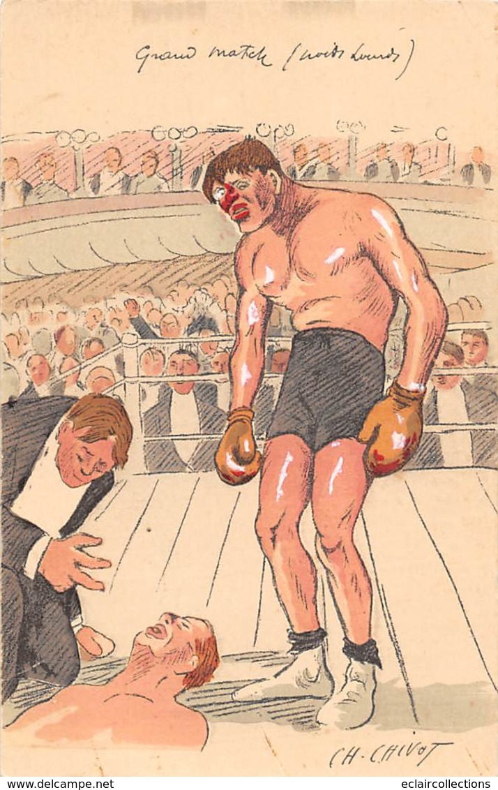 Thème: Sport  Boxe  Série de 10 Cartes humoristique dessinée par Ch.Chivot     (voir scan)