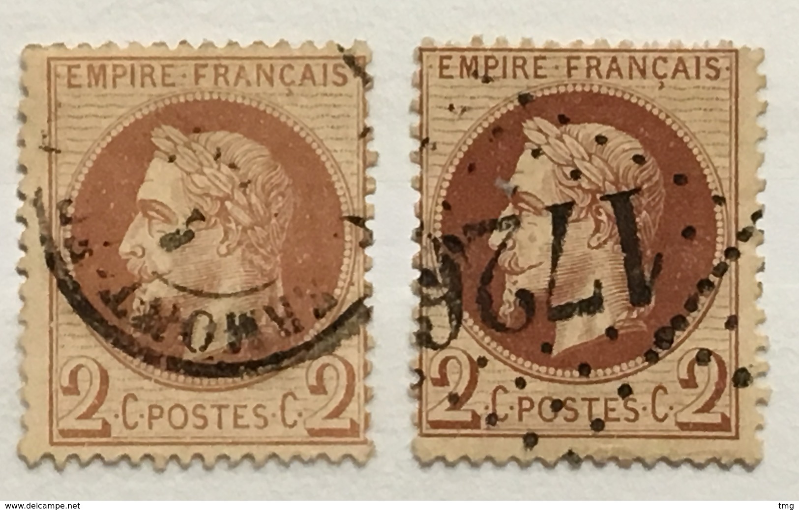 Timbre France YT 26 Et 26a (°) 1863-70 Napoléon III 2c Rouge-brun & Foncé LGC 1726 Guebwiller (95 Euros) – 183f - 1863-1870 Napoléon III Lauré