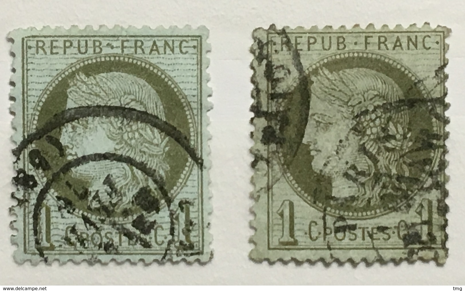 Timbre France YT 50 Et 50a (°) IIIè République Cérès 1871-75 1c Vert Olive Et Vert-bronze (45 Euros) – 183f2 - 1871-1875 Ceres