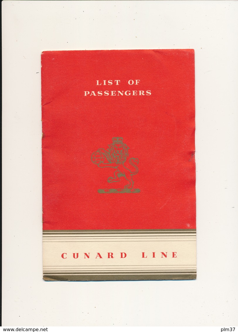 R.M.S.  "Queen Elisabeth", Cunard White Star - Passengers For New York, First Class ,September 6th 1951 - Other & Unclassified