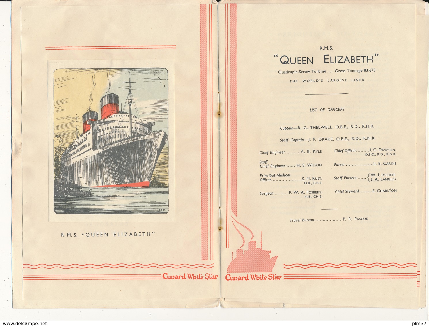 R.M.S.  "Queen Elisabeth", Cunard White Star - Passengers For New York, First Class ,September 6th 1951 - Other & Unclassified