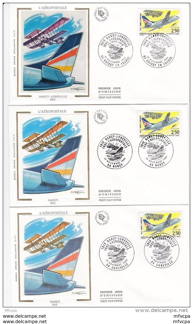 L4R279 FRANCE 1992 FDC Aerospatiale 2,50f Lunéville Nancy Roissy  12 11 1992/ 3 Envel.  Illus. - 1990-1999