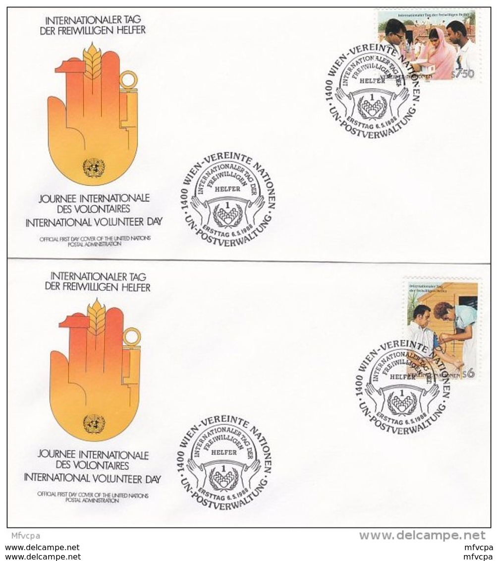 L4S024 NATIONS UNIES 1988 Wien FDC Internationaler Tag Der Helfer  S6,s7,50  06 05 1988/  2 Envel.  Illus. - FDC