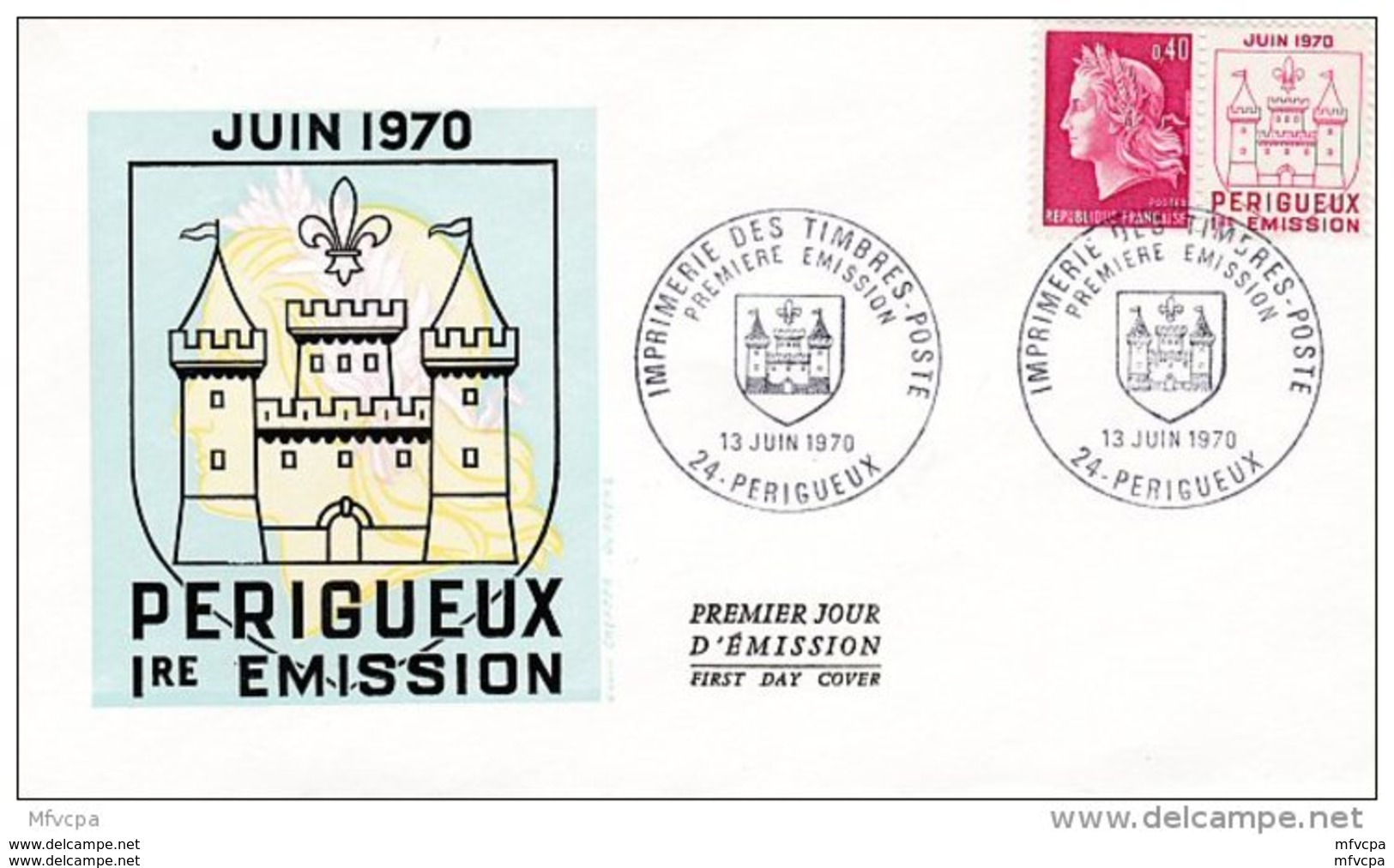 L4T085 FRANCE 1970 FDC Imprimerie Périgueux 0,40 Périgeux 13 06 1970/ Env. Illus. - 1967-1970 Marianne De Cheffer