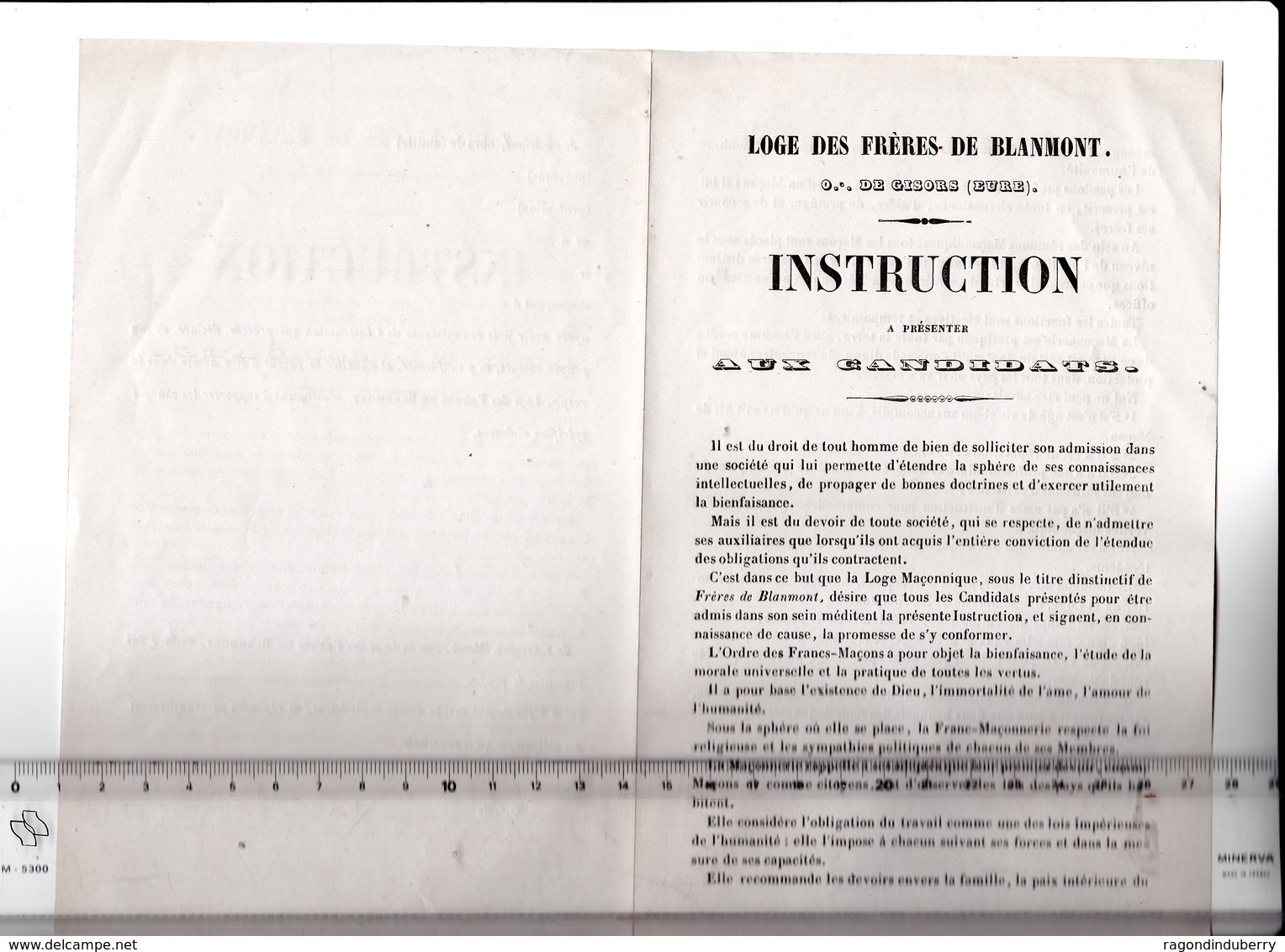 27 - GISORS - FRANC-MACONNERIE - LOGE Des FRERES De BLANMONT - Instructions à Présenter Aux Candidats - RARE - 1858 Env - Non Classés