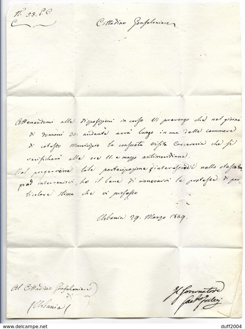 REPUBBLICA ROMANA - DA URBANIA PER CITTA' - 29.3.1849. - 1. ...-1850 Prefilatelia