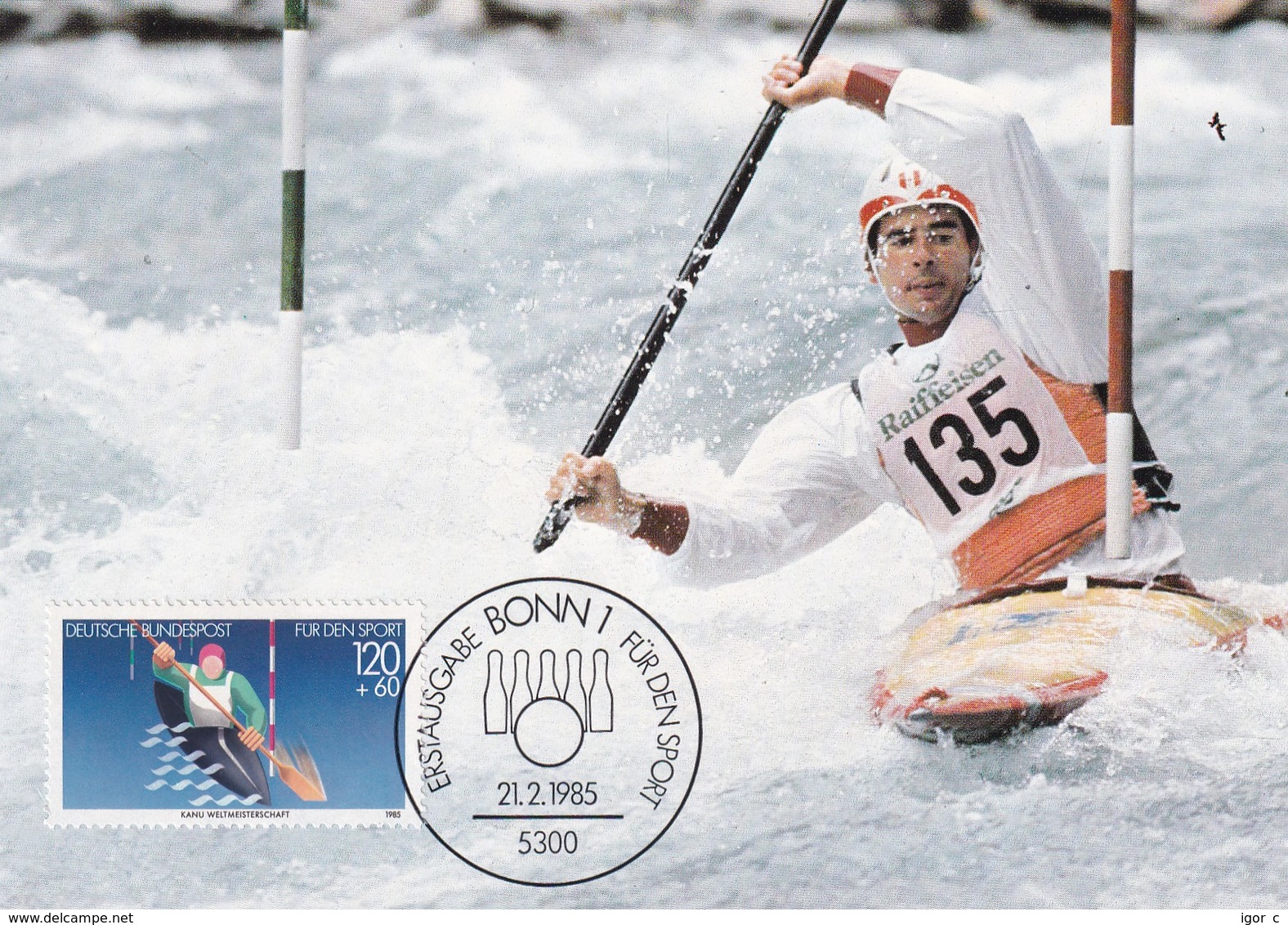 Germany Maximum Card 1985: Sport Canoe Canoeing Wild Water Slalom; Kanu Augsburg - Kanu