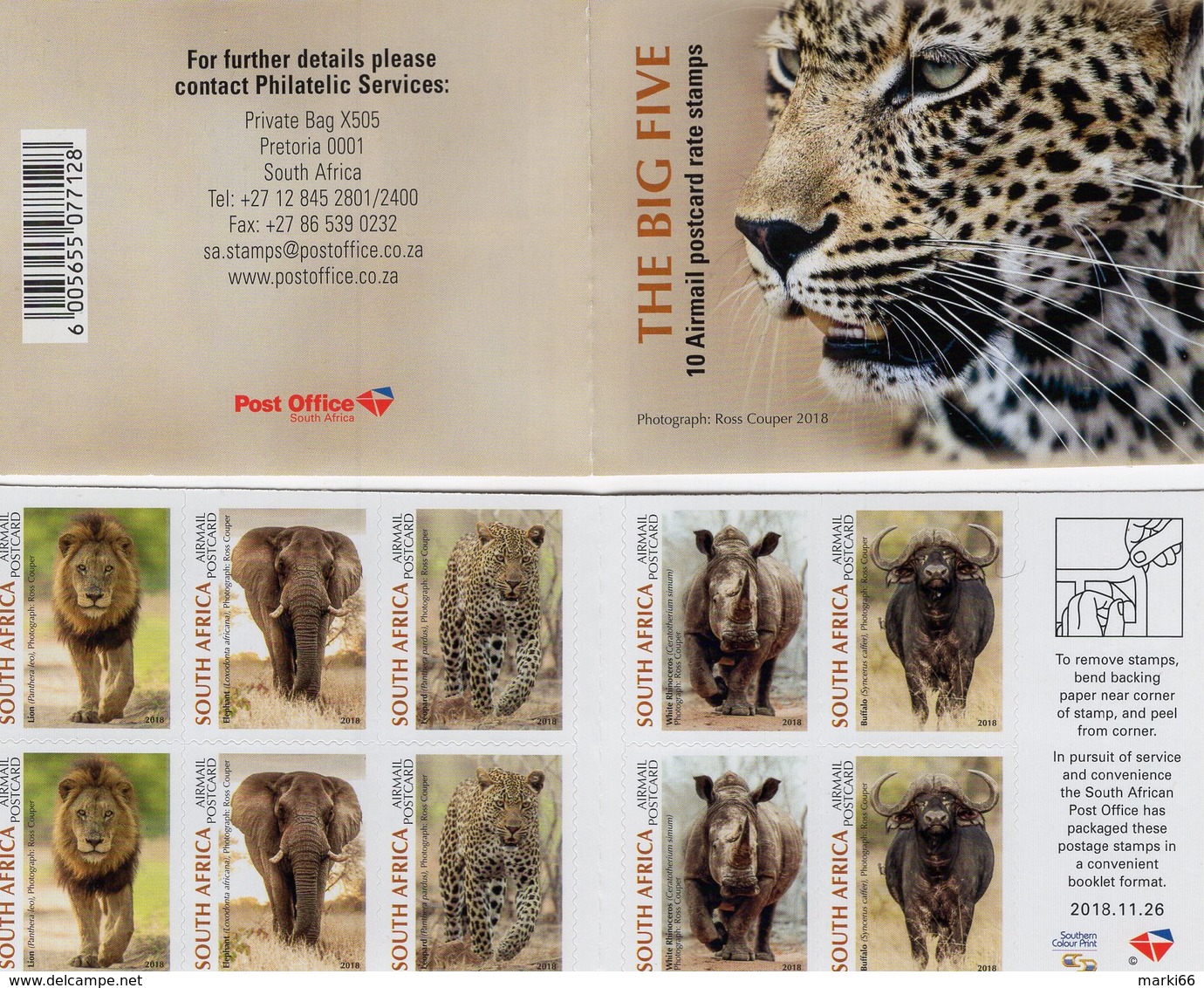 South Africa - 2018 - Big 5 - Mint Self-adhesive Stamp Booklet - Ungebraucht