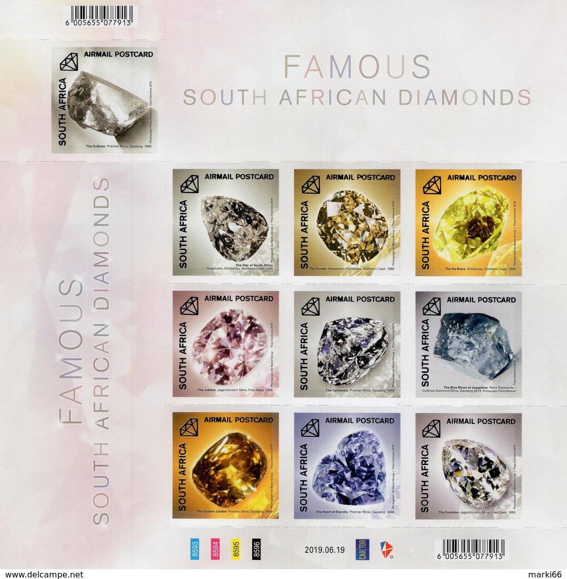 South Africa - 2019 - Famous South African Diamonds - Mint Self-adhesive Stamp Sheet With Hot Foil Imprint - Unused Stamps