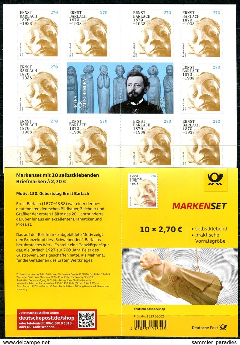 BRD - Mi MH 117 = 10x 3521 Gestanzt - ** Postfrisch - 270C     Ernst Barlach - Ausgabe 02.01.2020 - Andere & Zonder Classificatie