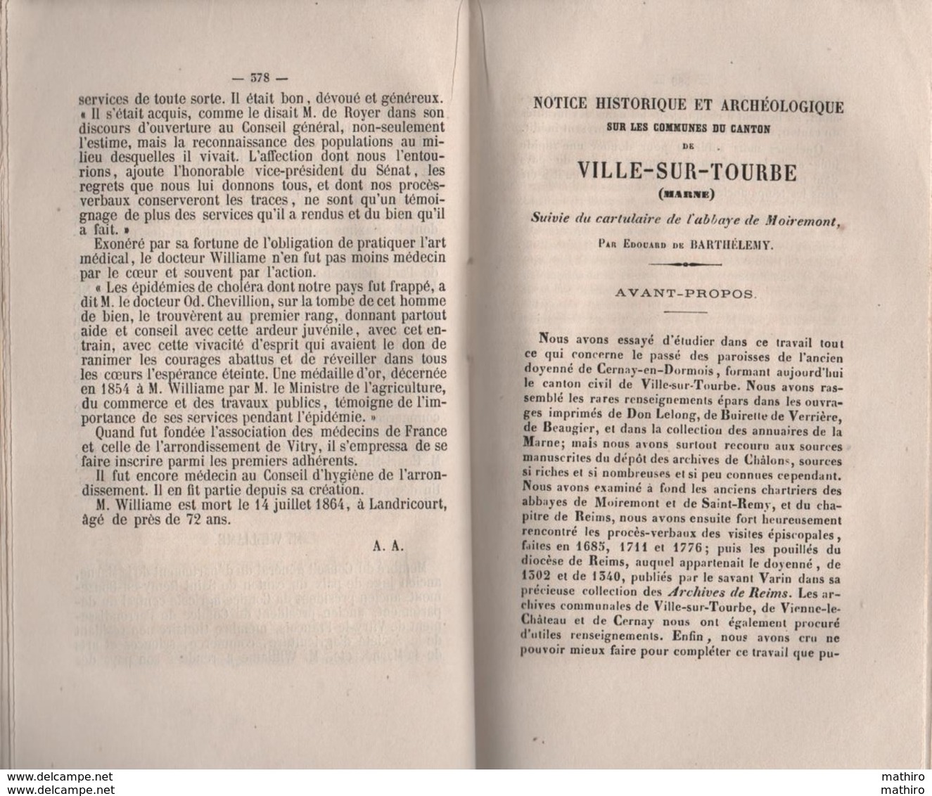 Annuaire administratif statistique historique de la Marne de 1865 ;historique des communes du canton de Ville sur Tourbe