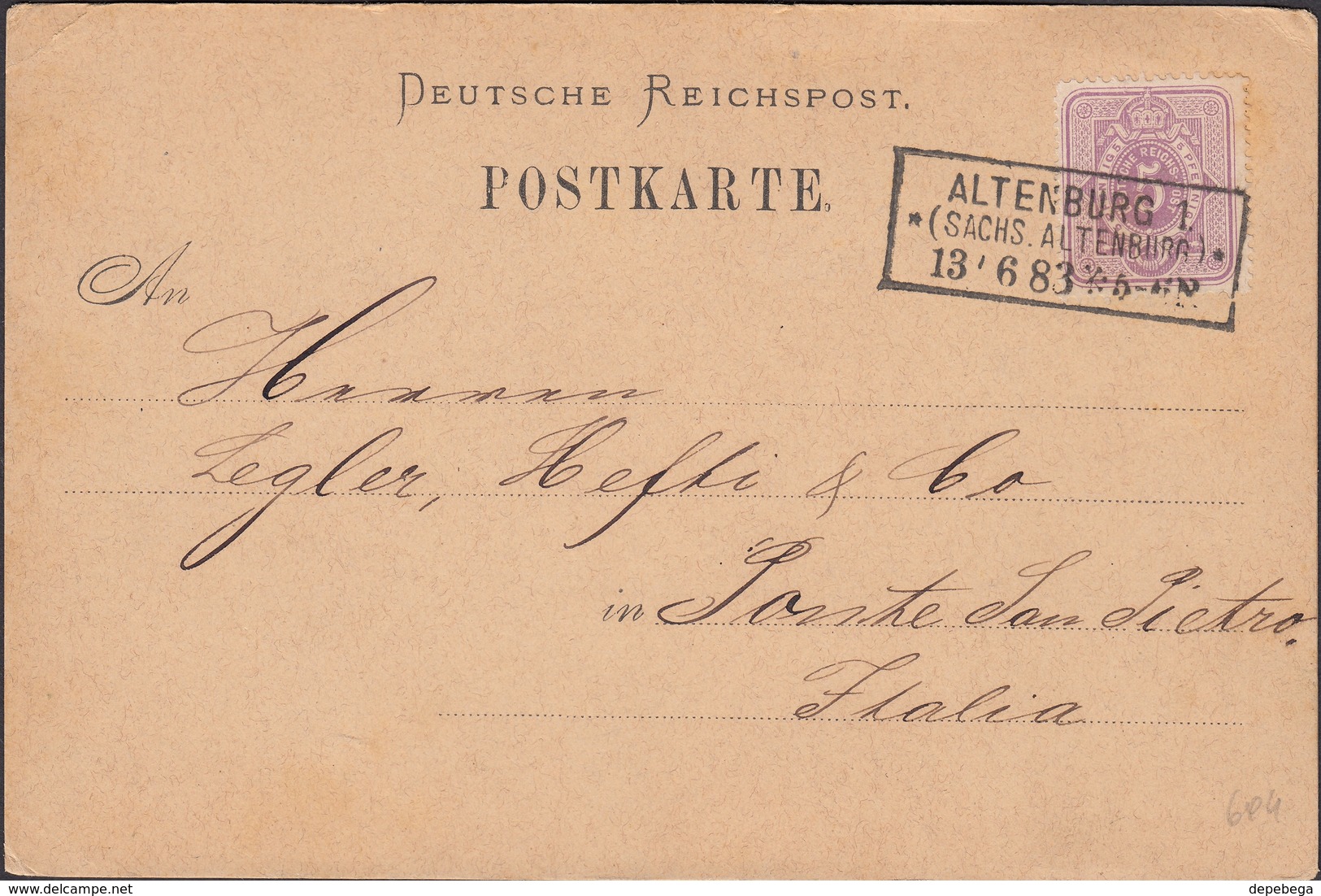 Germany - Jakob Prössdorf Postkarte, ALTENBURG 13.6.1883 - Ponte San Pietro, Italia. - Covers & Documents