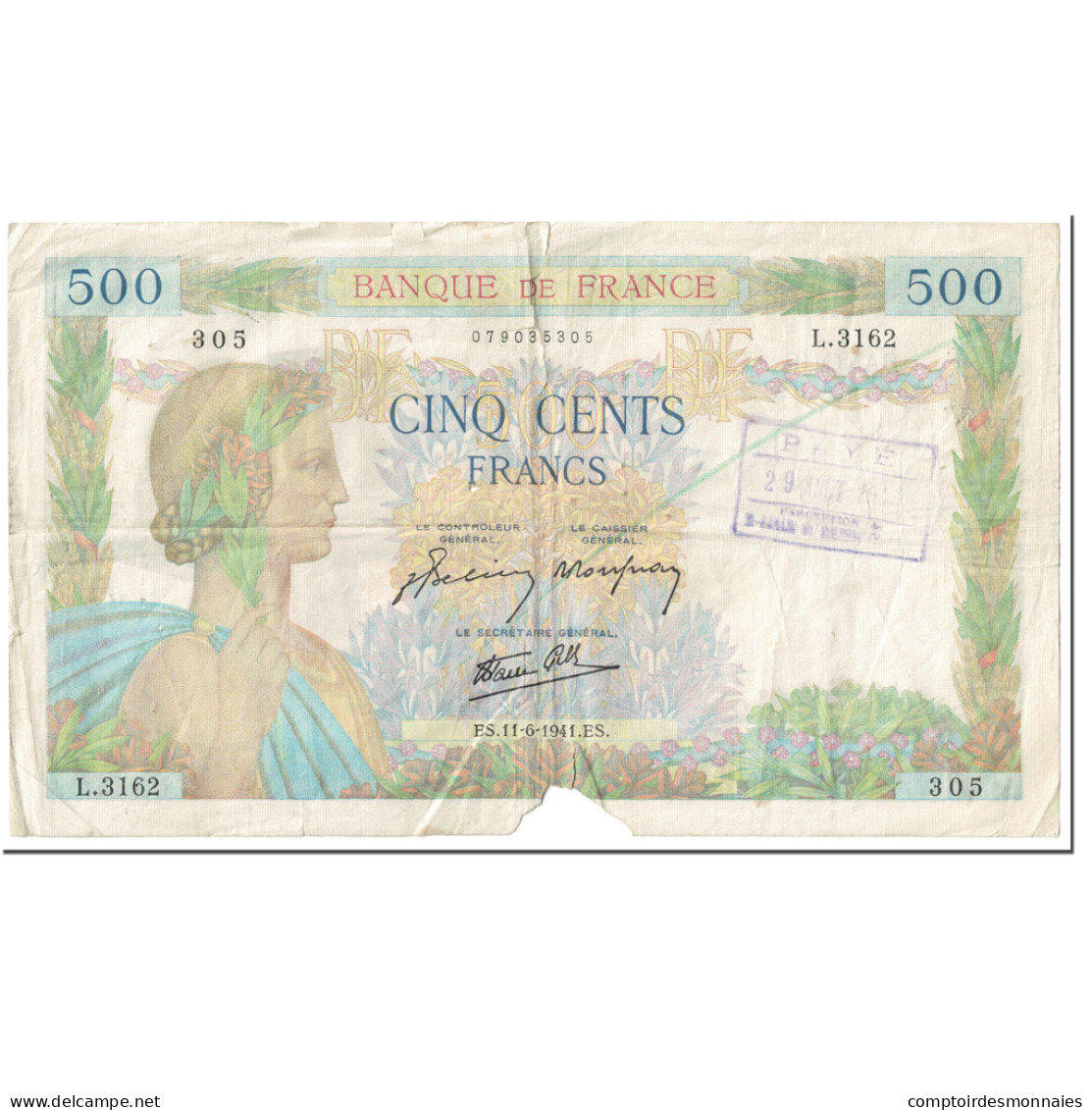 France, 500 Francs, La Paix, 1940, 1940-12-05, ANNULÉ, B, Fayette:32.18, KM:95a - 500 F 1940-1944 ''La Paix''