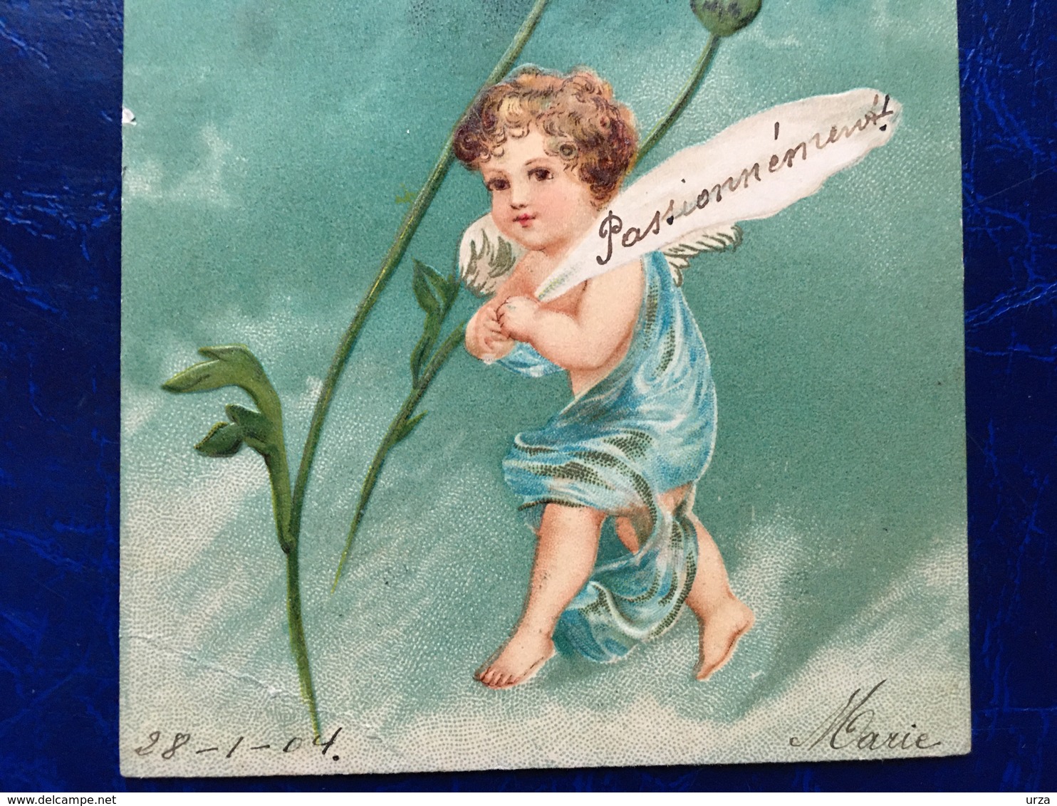 Gaufrée-Embossed-"Ange-marguerite "-(my Ref 373)-1904 - Anges