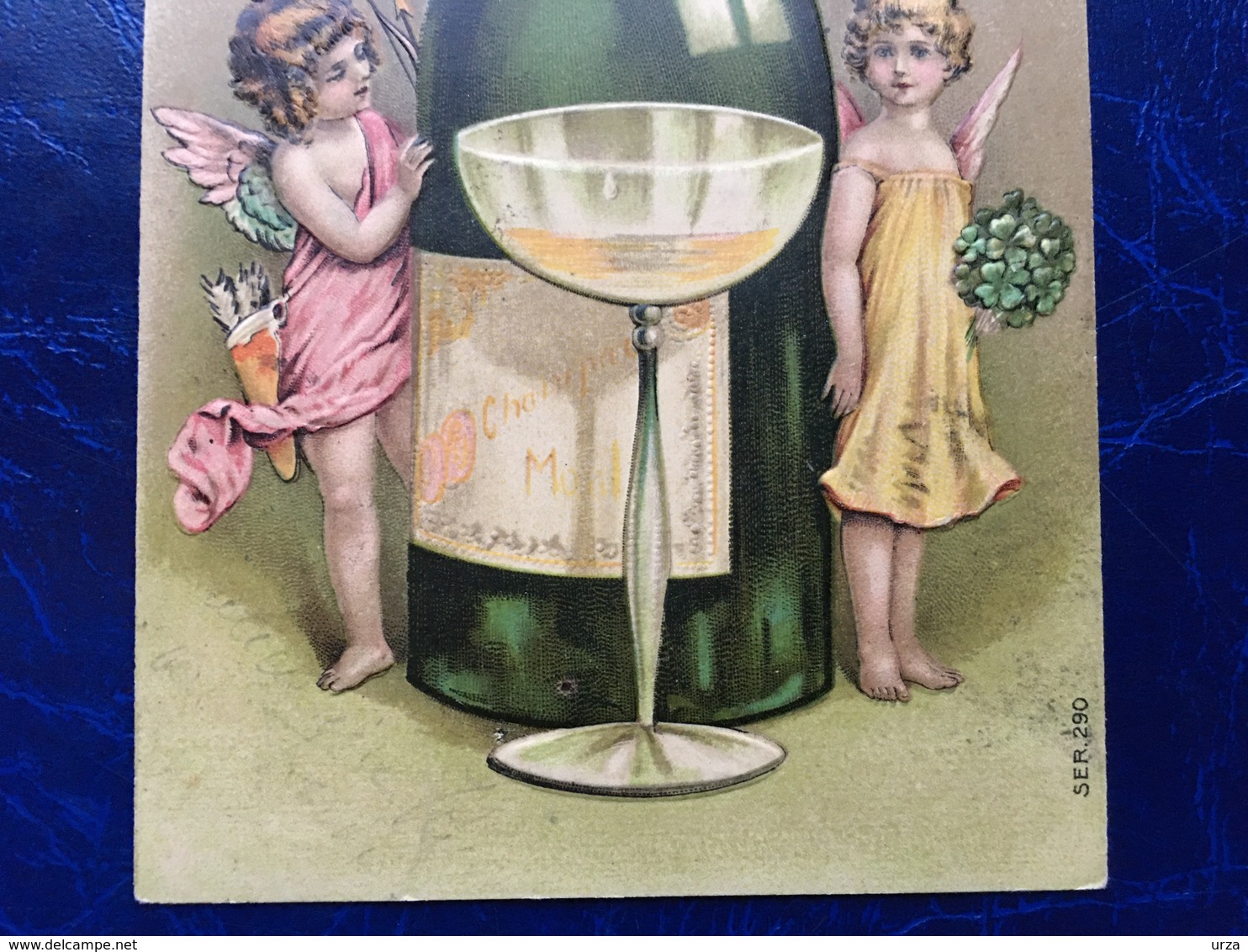 Gaufrée-Embossed-"Anges-champagne-coupe "-(my Ref 381)-1909 - Angeles