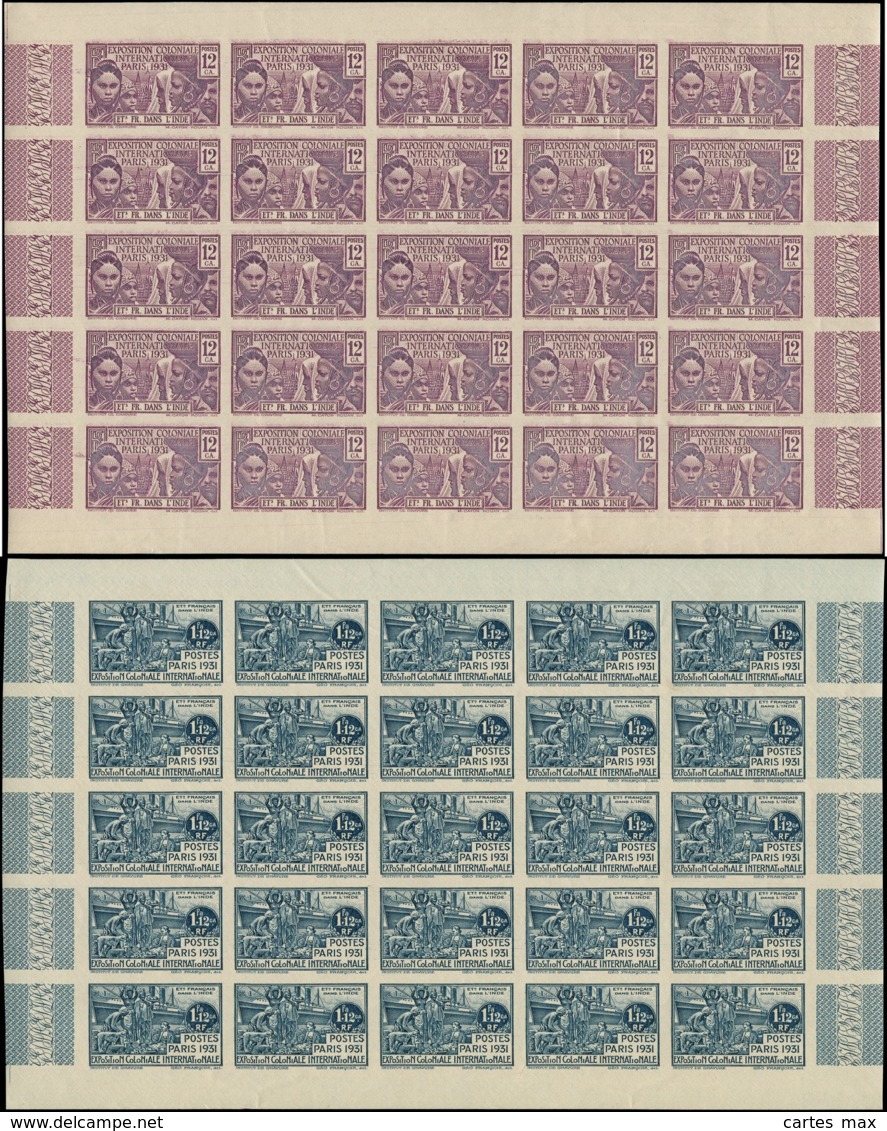 INDE FRANCAISE Poste ** - 105/8, Non Dentelés, 4 Feuilles Entières De 25 (tirage 150 Séries): Expo Coloniale De Paris 19 - Altri & Non Classificati