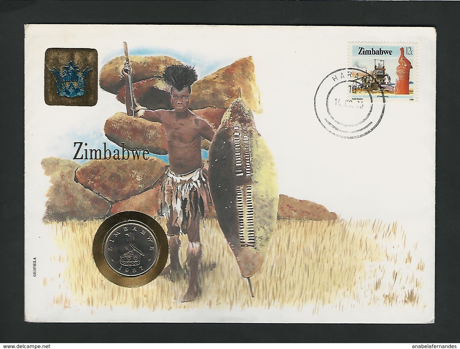 ZIMBABEW - 20CENTS 1987 / /  STAMP - COVER - COIN  / / GEOPHILA 1993 - Zimbabwe