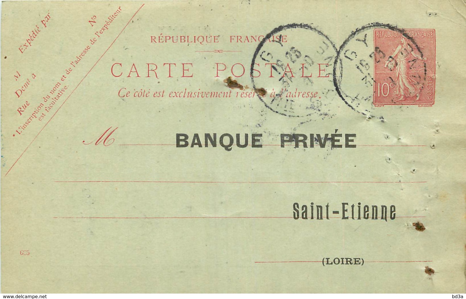 ENTIERS POSTAUX - N° 129 CPI - GY - HTE SAONE - 1908 - BANQUE PRIVEE  SAINT ETIENNE - AVIS D'ENCAISSEMENT - Cartoline Postali Ristampe (ante 1955)