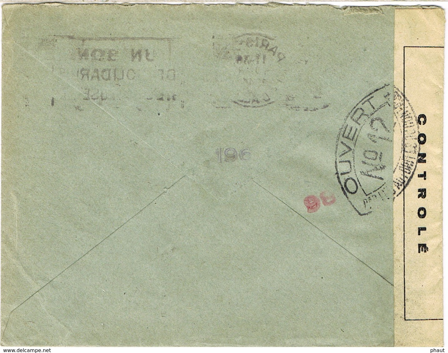 CENSURE N°12 SUR COURRIER PARIS A LYON AOUT 44 INADMIS - Guerre De 1939-45