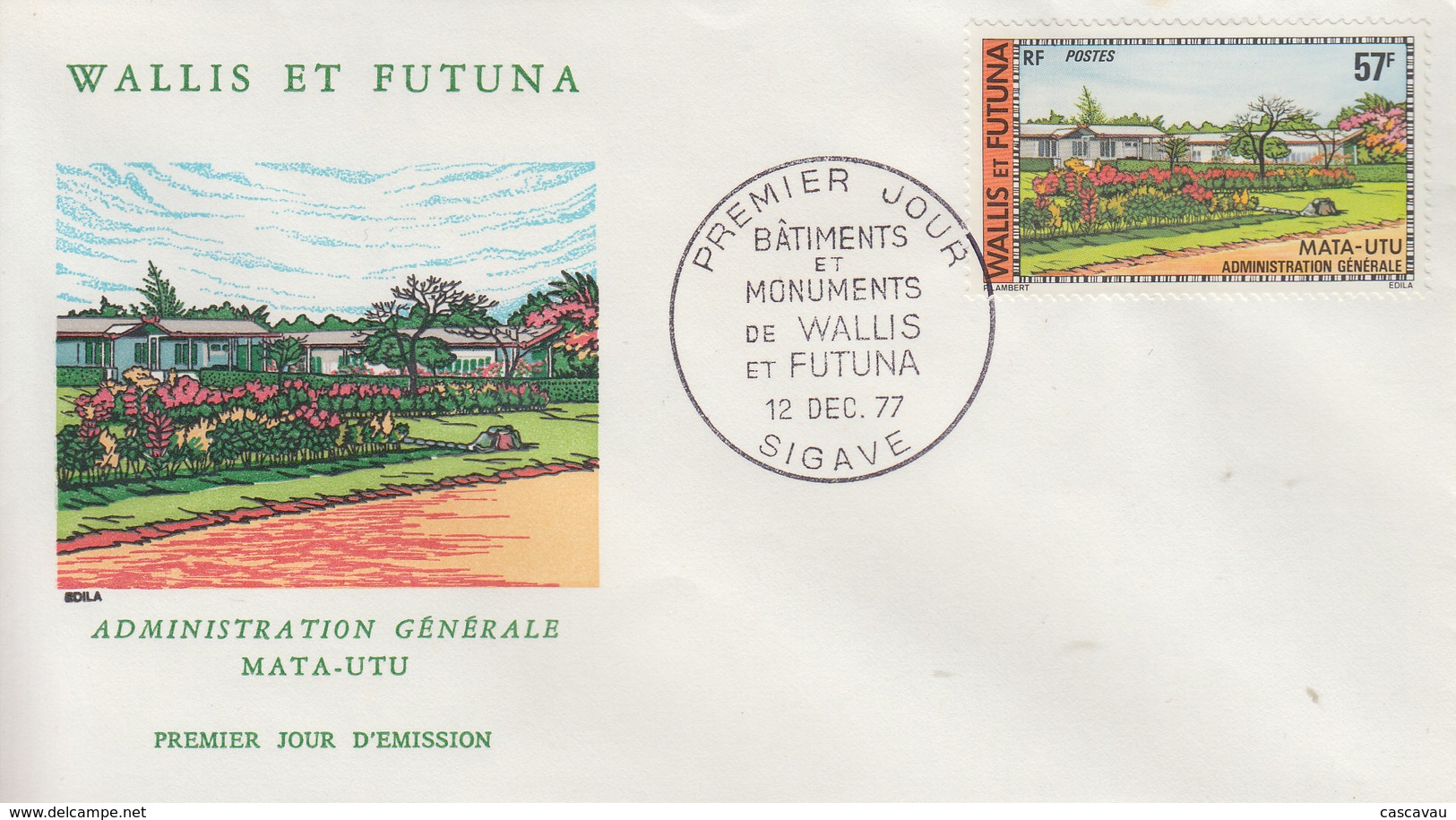 Enveloppe  FDC  1er  Jour   WALLIS  ET  FUTUNA    Batiments  Et  Monuments   Oblitération    SIGAVE    1977 - FDC