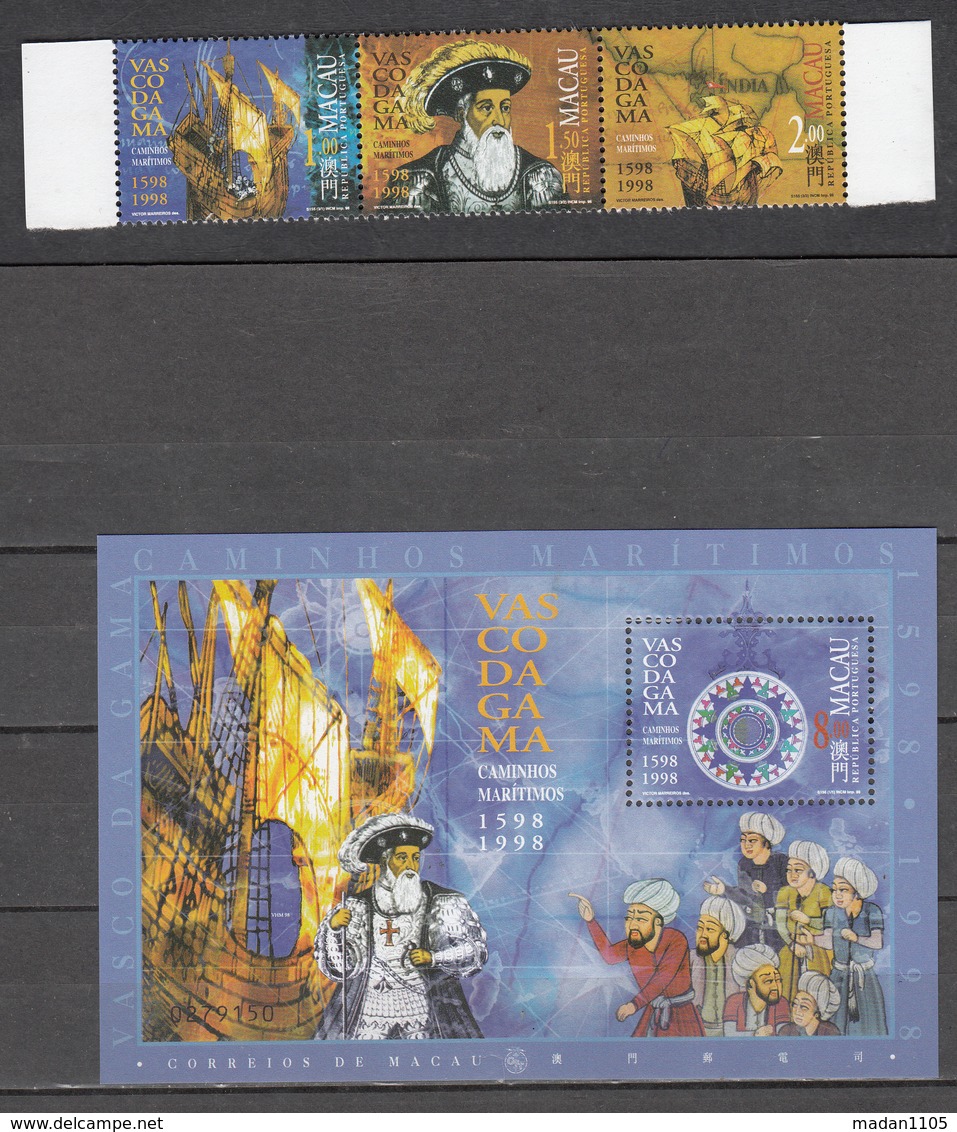 MACAU, MACAO, 1998, 500th Anniversary Of Vasco Da Gama's Voyage, Cape Of Good Hope, 1598-1998, Set + MS, ERROR MNH, (**) - Nuovi