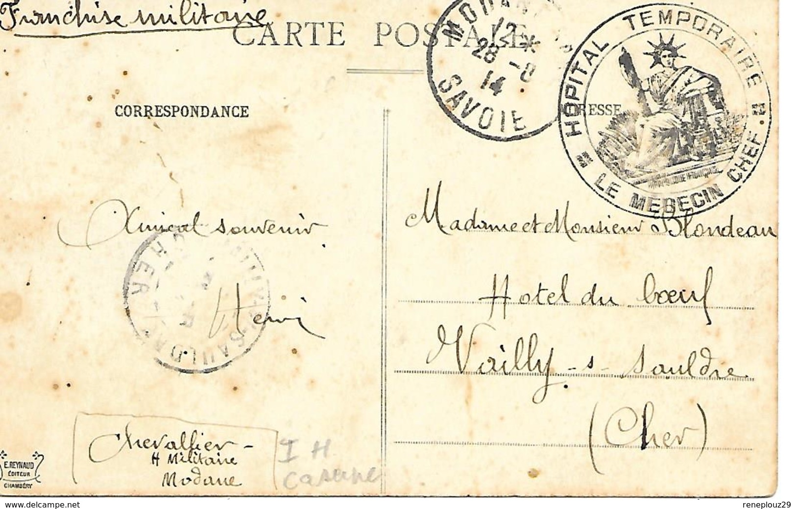 73-cachet Hôpital Temp. De Modane Sur CP En 1914- Cachet Très Rare - Guerra Del 1914-18