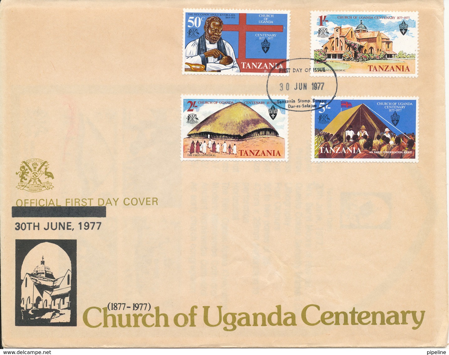 Tanzania FDC 30-6-1977 Church Of Uganda Centenary Complete Set Of 4 With Cachet - Tanzanie (1964-...)