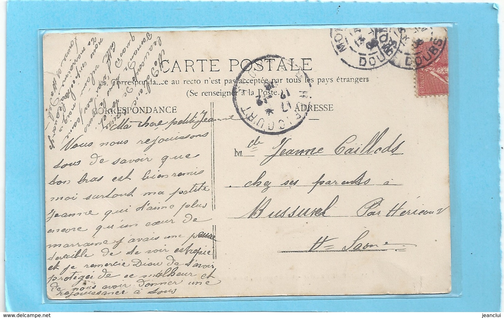 MONTBELIARD . LE CHATEAU PRIS DU PASSAGE A NIVEAU ROUTE DE SOCHAUX . CARTE AFFR A-CHEVAL RECTO / VERSO . 2 SCANES - Montbéliard