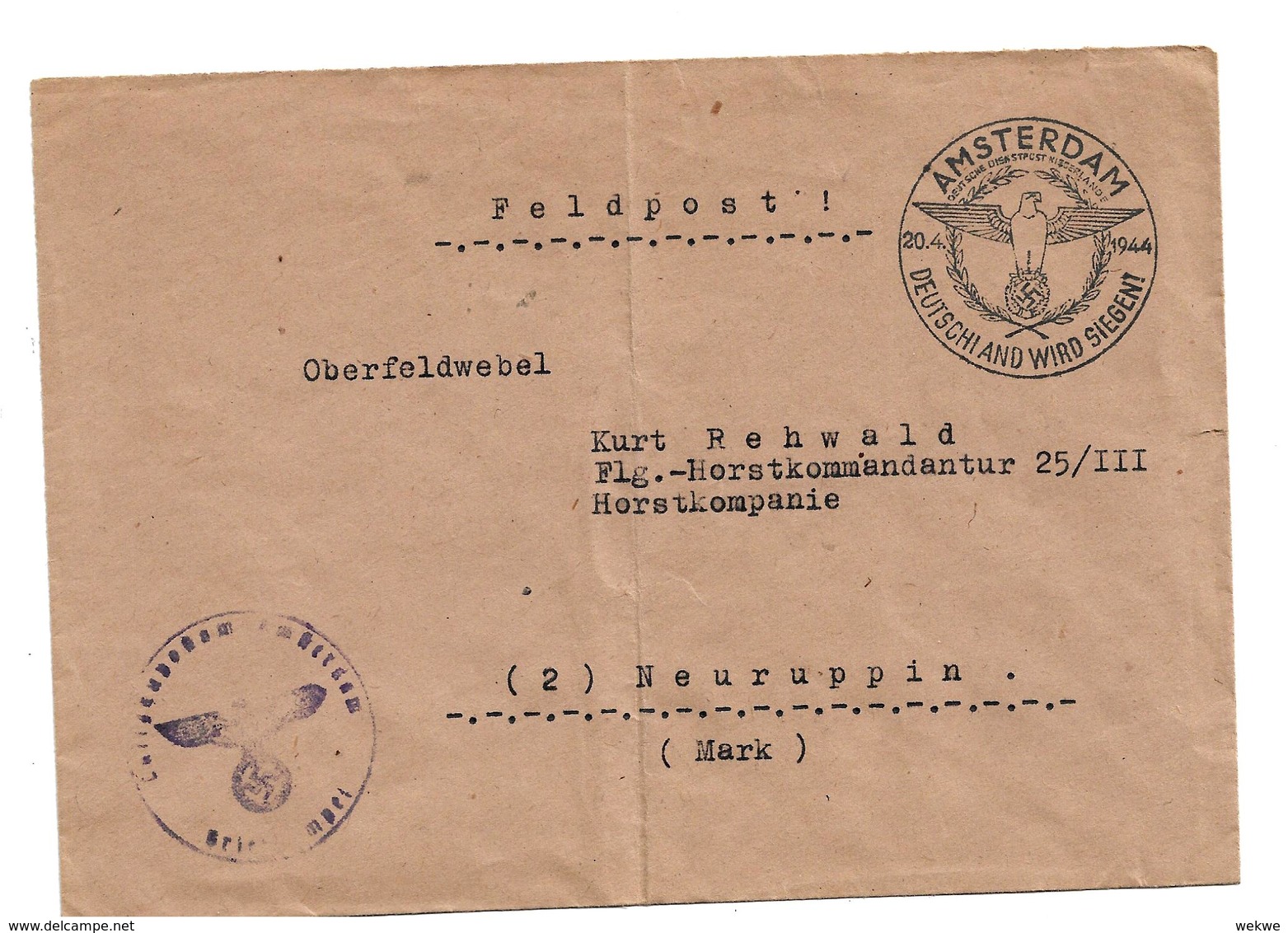 FPII23 / FELDPOST DRITTES REICH - Aus Amsterdam Mit Sieges-Stempel 1944 Nach Neuruppin - Feldpost 2a Guerra Mondiale