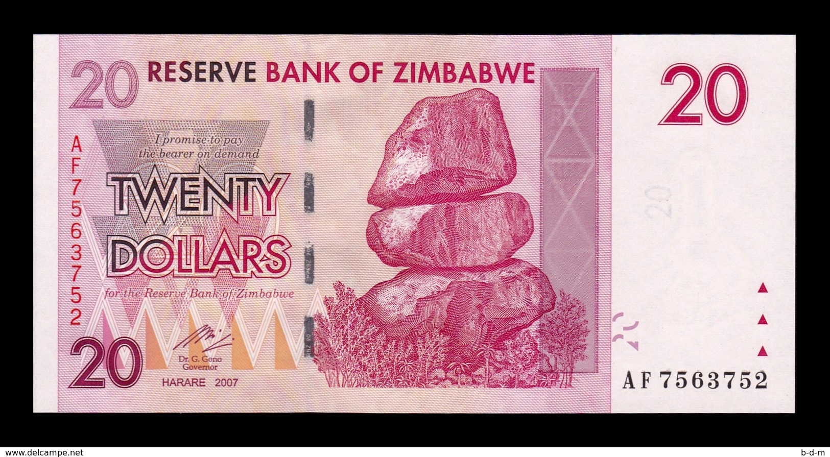 Zimbabwe 20 Dollars 2007 Pick 68 SC UNC - Zimbabwe