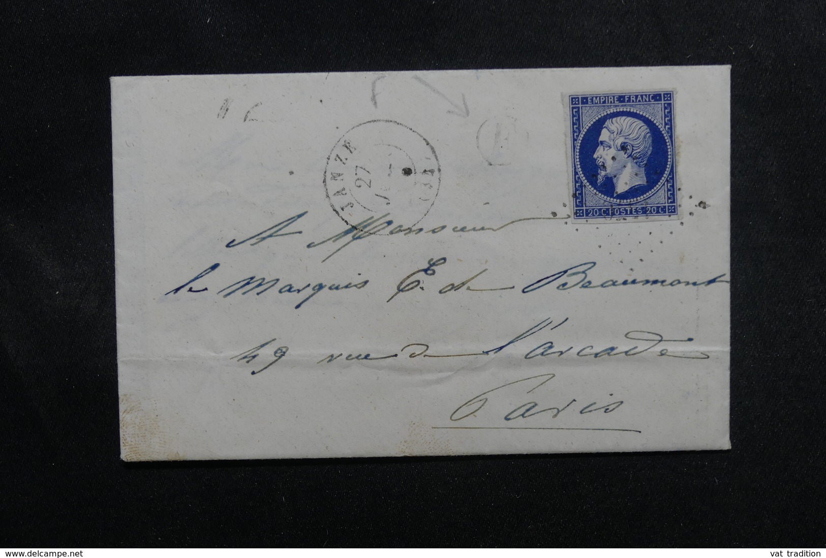 FRANCE - Enveloppe De Janzé Pour Paris En 1858, Affranchissement Type Napoléon PC 1570, Cachet De Facteur E - L 49977 - 1849-1876: Période Classique