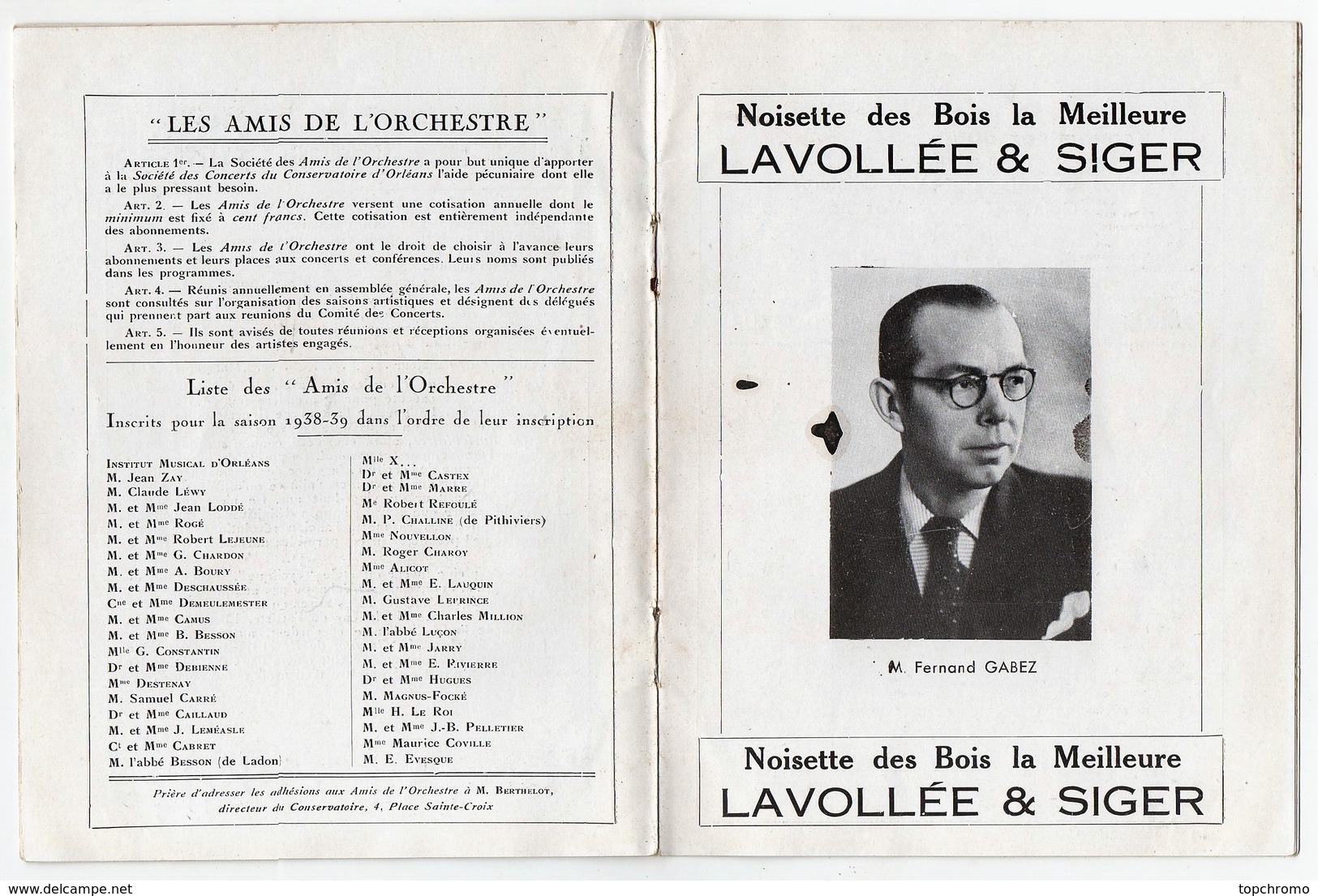 Programme Concerts Du Conservatoire Ville D'Orléans F.A.O. Saison 1938-1939 Photos Fernand Gabez Maurice Ravel - 1901-1940