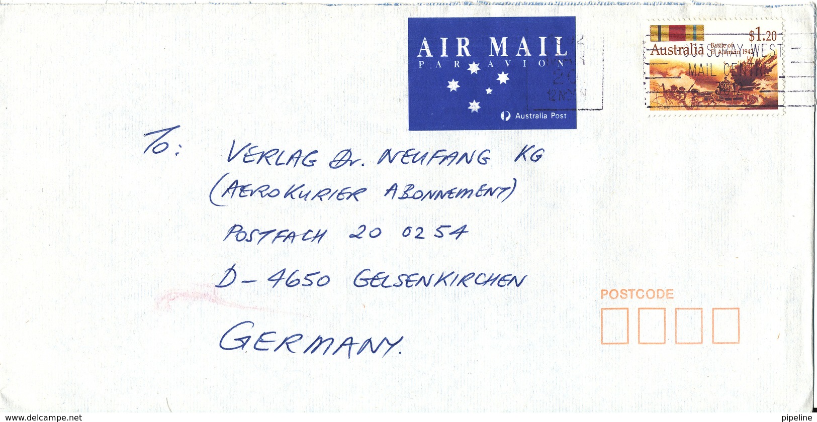 Australia Cover Sent Air Mail To Germany 20-3-1992 Single Franked - Lettres & Documents