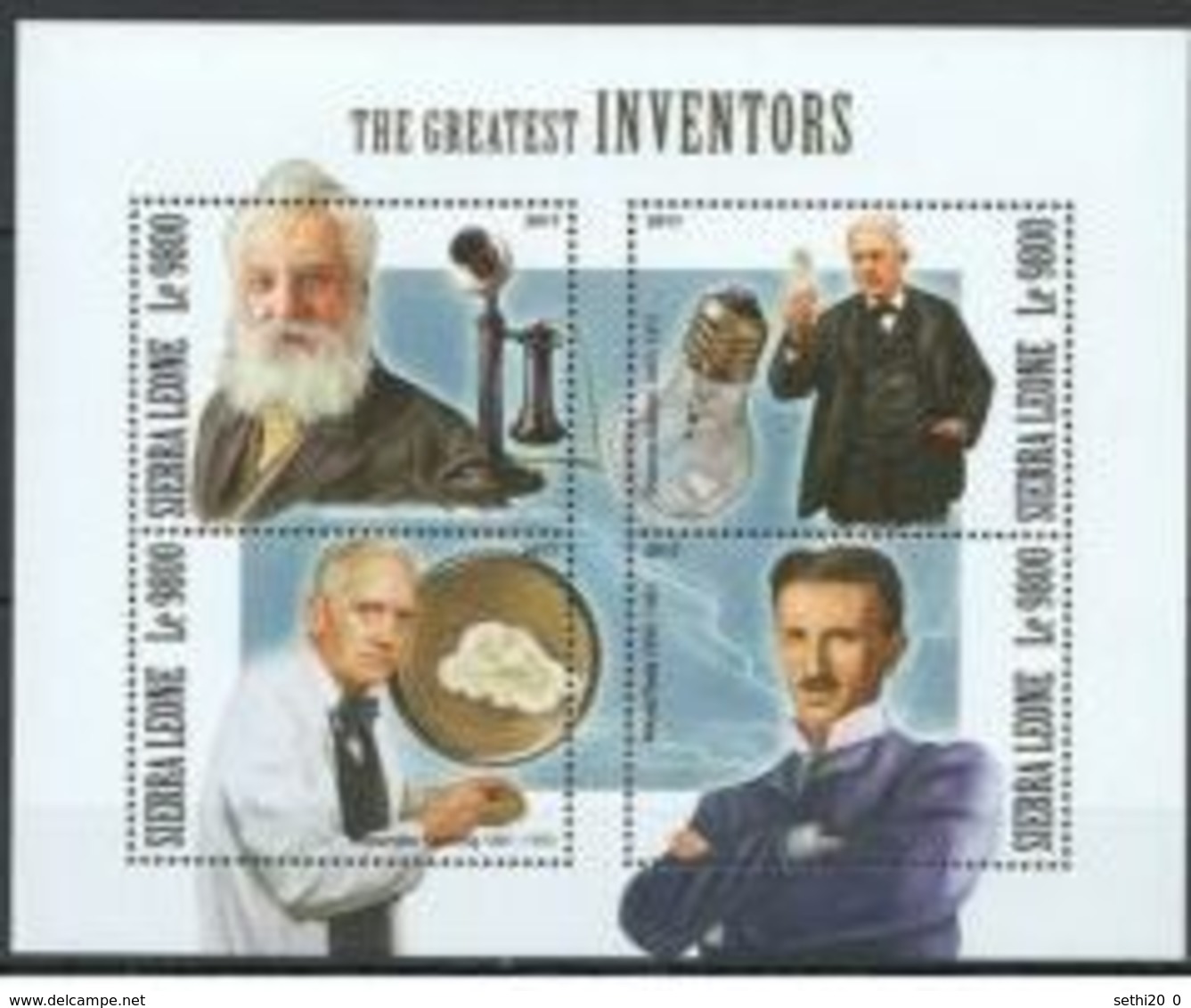 Sierra Leone 2017 Nobel Sir Alexandre FLEMING Mushrooms Champignons Thomas EDISON Alexander Graham BELL Nicola TESLA MNH - Prix Nobel