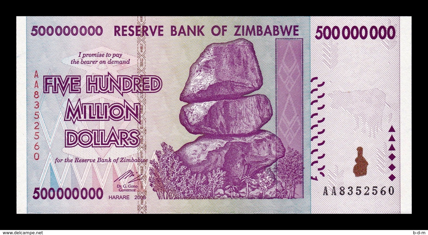 Zimbabwe 500000000 Million Dollars 2008 Pick 82 SC UNC - Zimbabwe