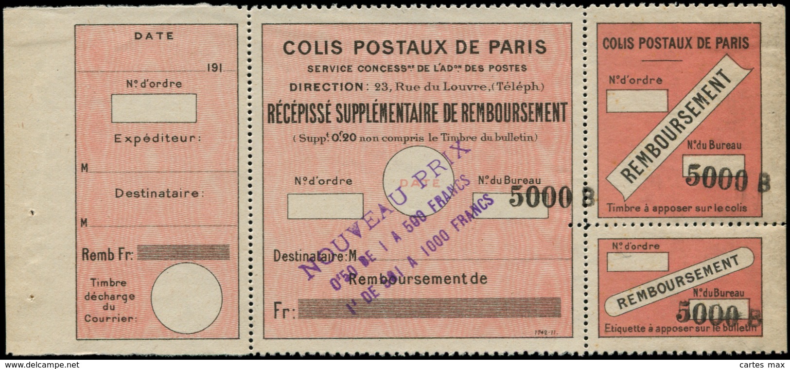 FRANCE Colis Postaux Paris Pour Paris  N° Spink * - 52, Surcharge Violette "Nouveau Prix", (non Listé), Sans "due": 50c. - Autres & Non Classés