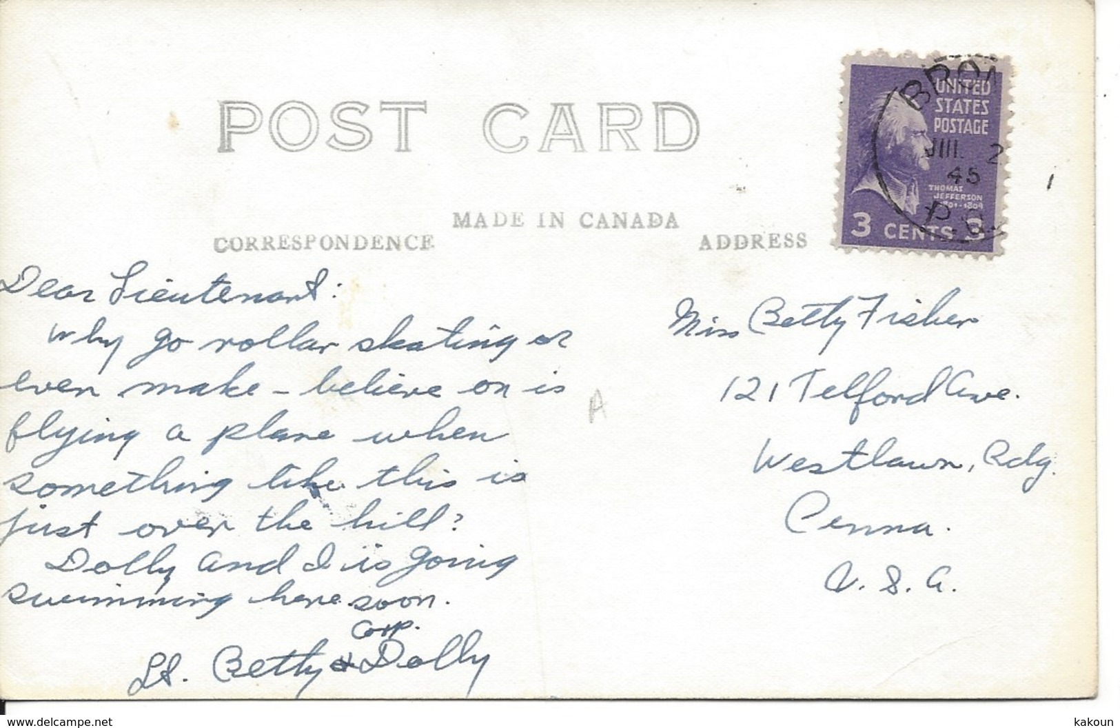 1945 - Brome Lake, Quebec, Used In USA  (D117) - Other & Unclassified