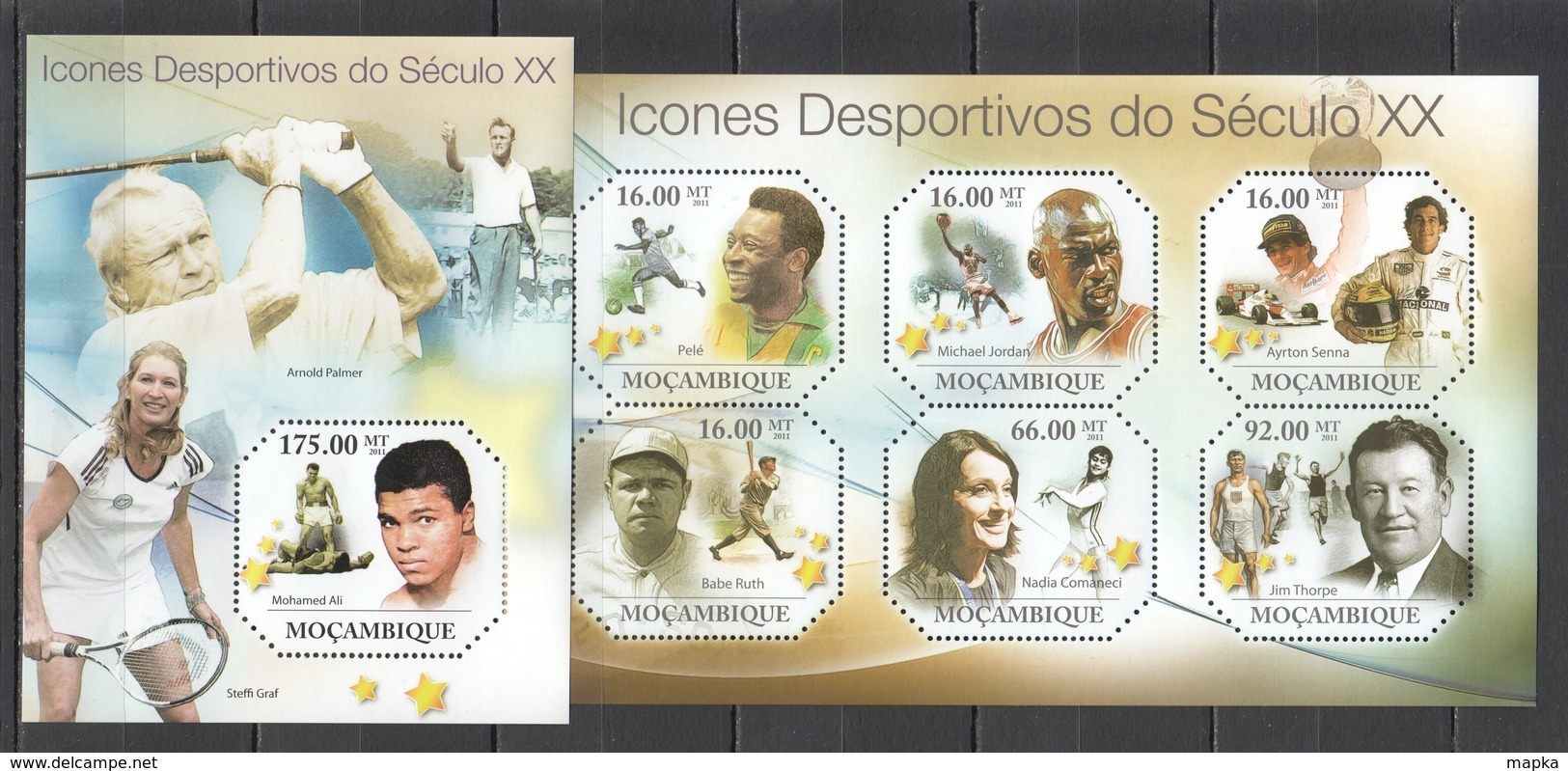 BC1014 2011 MOZAMBIQUE MOCAMBIQUE FAMOUS PEOPLE SPORTS ATHLETES OF XX CENTURY 1KB+1BL MNH - Autres & Non Classés