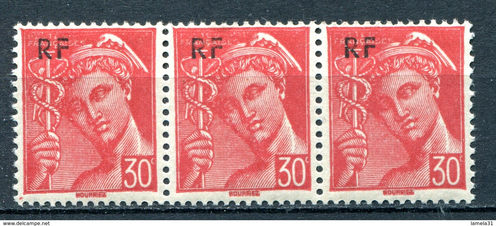 FRANCE /type MERCURE  Surchargé RF  . N° YT : 658   NEUFS** BANDE 3 TIMBRES - 1938-42 Mercurio