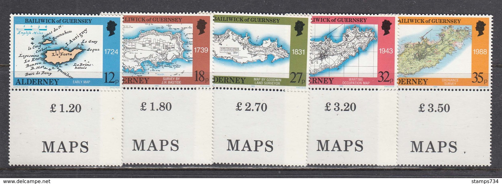 Alderney 1989 - Maps Of Alderney, Set Of 5 Stamps, MNH** - Alderney