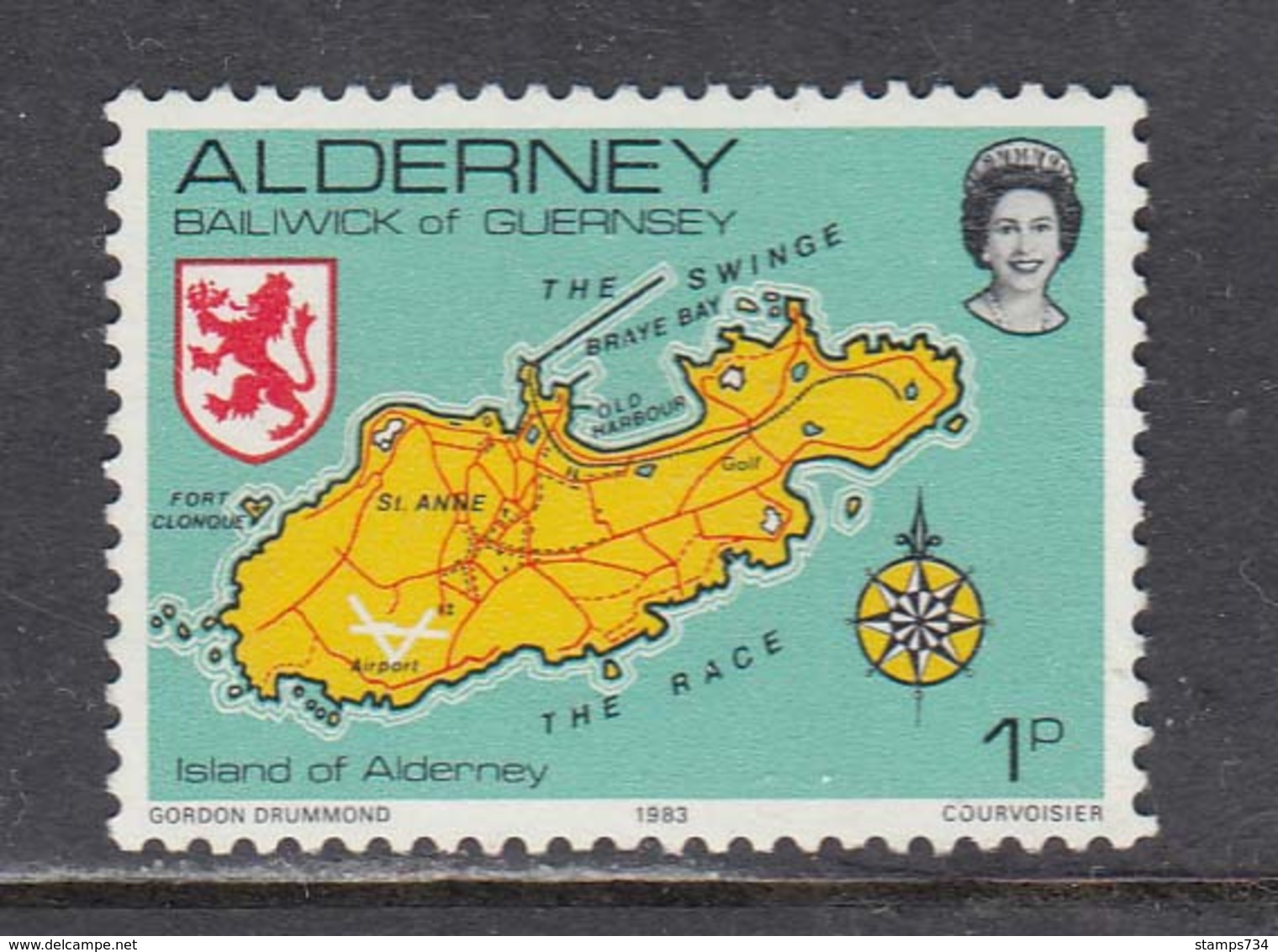 Alderney 1983 - Map Of Alderney, Coat Of Arms, Mi-Nr. 1, MNH** - Alderney