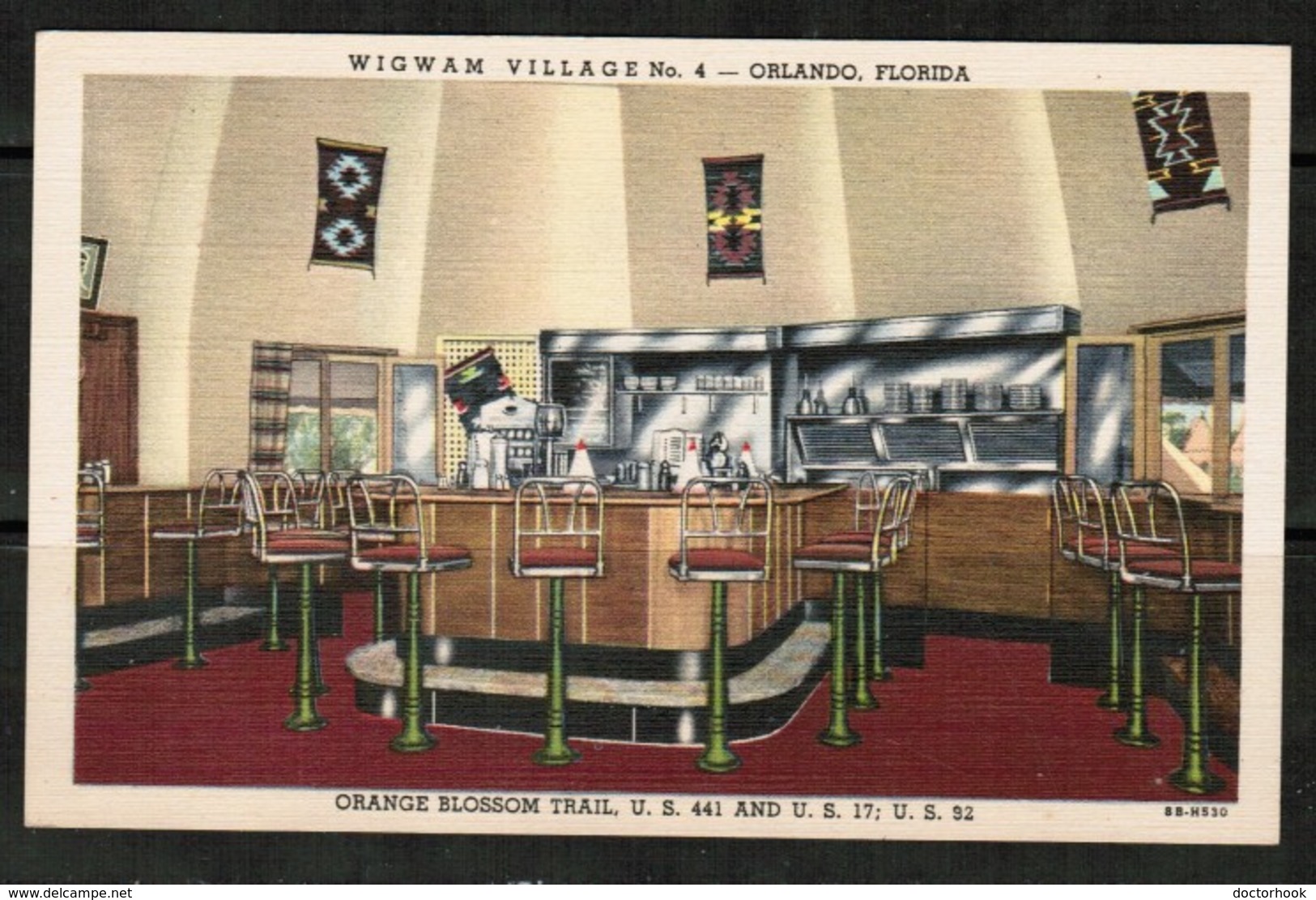 U.S.A.  "CT ART COLORTONE" LINEN VINTAGE POSTCARD WIGWAM VILLAGE #4 ORANGE BLOSSOM TRAIL (PC-15) - Orlando