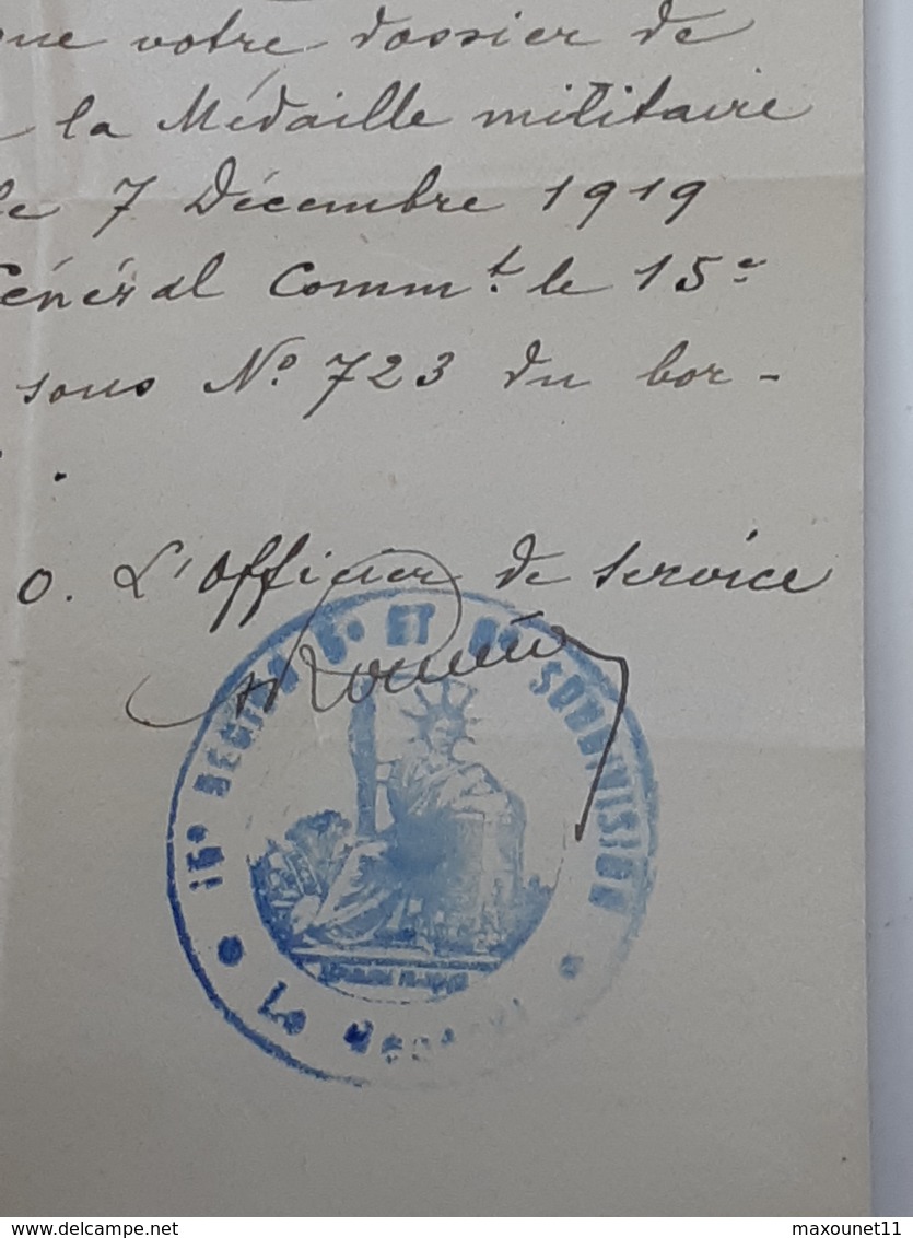 Note De Service Pour Médaille Militaire Avec Cachet Commandant Des Subdivisions De Nimes Et D'Avignon ... Lot43 . - 1914-18