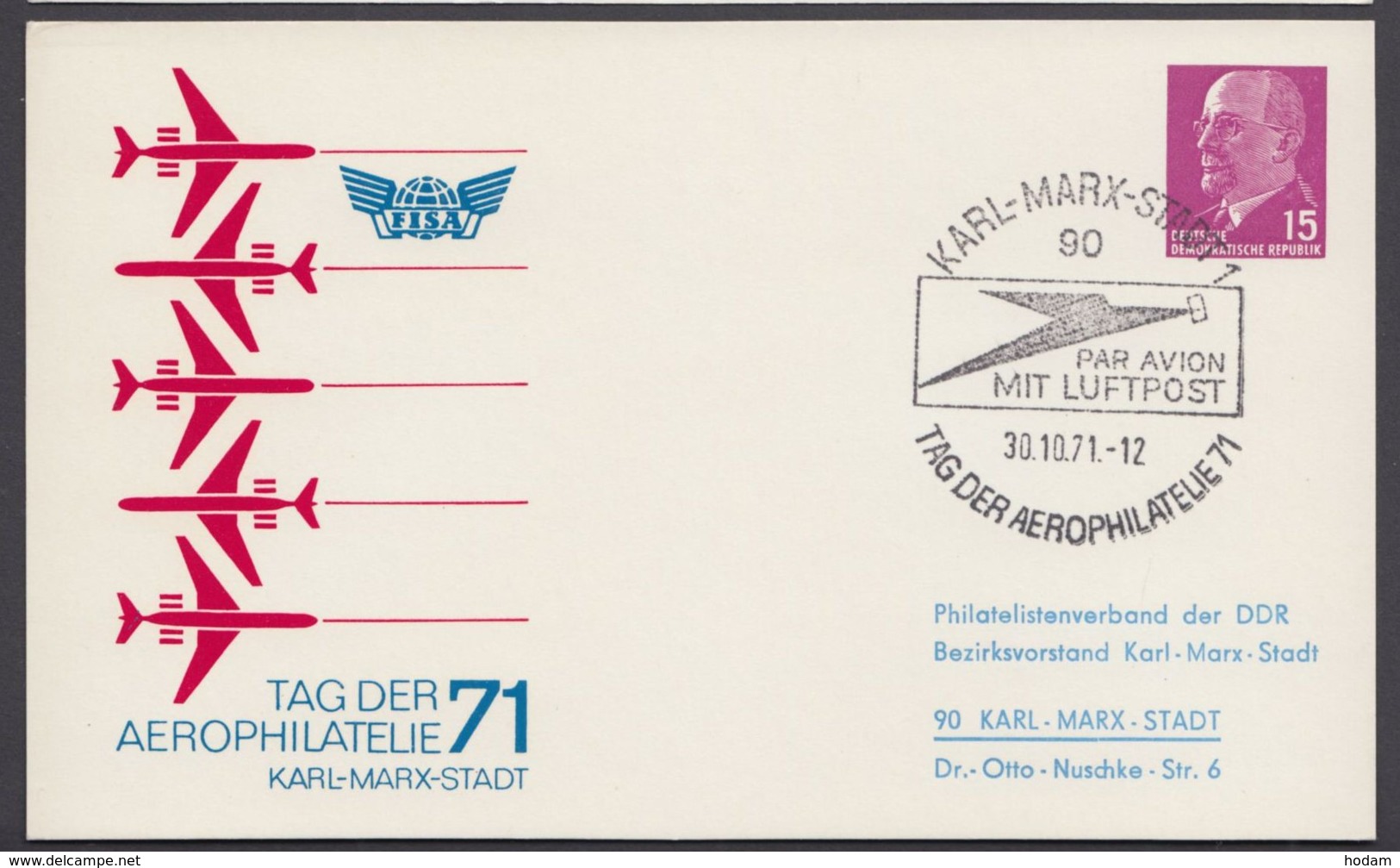 Mi-Nr. PP10 C2/01b, "Aerophilatelie 71", Gedruckte Adresse. Pass. Sst - Cartes Postales Privées - Oblitérées