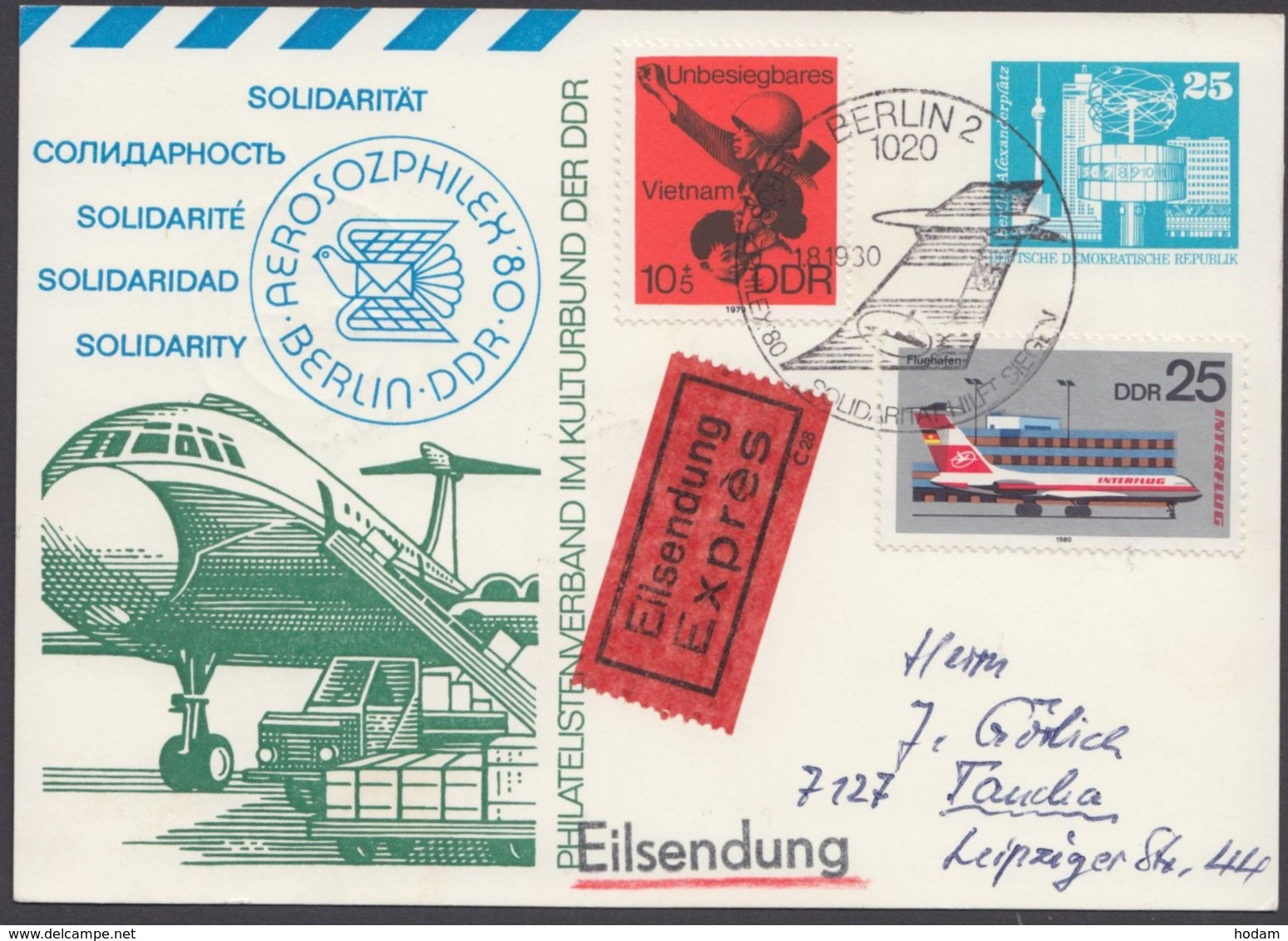 Mi-Nr. PP17 C2/03, "Aerosozphilex", 80, Eilbote Mit Pass. Zusatzfr., Ankunft - Postales Privados - Usados