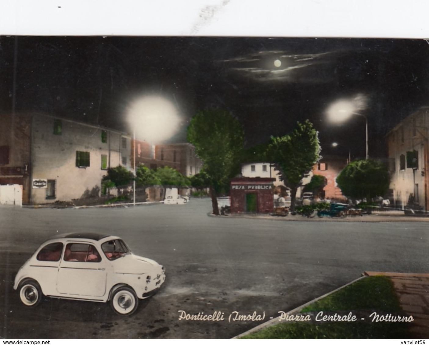 PONTICELLI-IMOLA-BOLOGNA-PIAZZA CENTRALE-NOTTURNO-AUTO-CAR-VOITURES-CARTOLINA VERA FOTOGRAFIA- VIAGGIATA IL 7-8-1967 - Imola