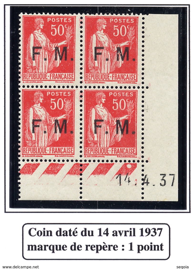 FRANCE TIMBRE FM N°7 BLOC DE QUATRE AVEC COIN DATE SANS CHARNIERE - Military Postage Stamps