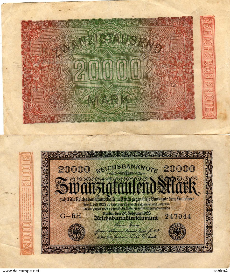 2 Billets 20000 Mark - Reichbanknote Berlin Den 29 Sebruar 1923 - 20.000 Mark