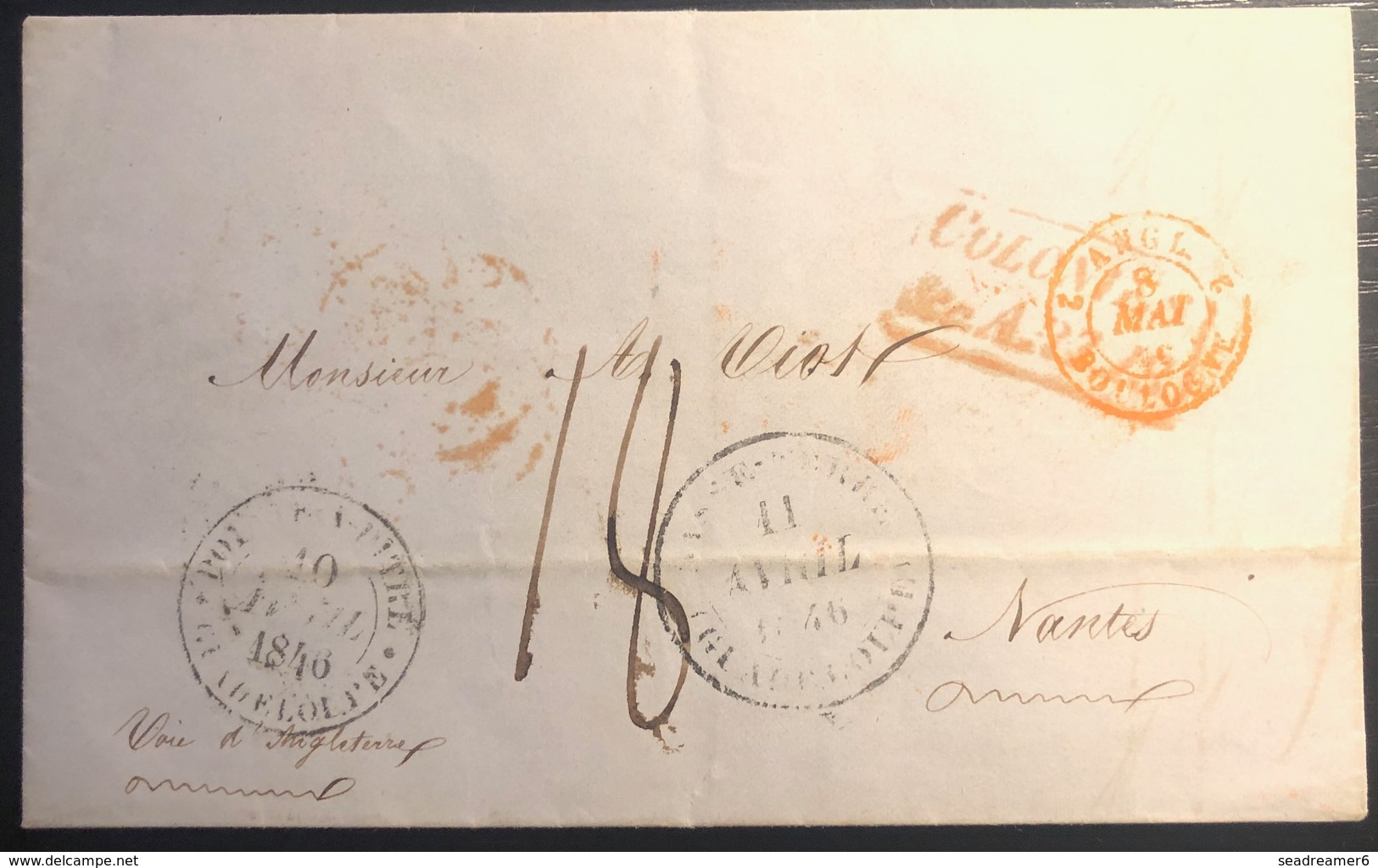 Guadeloupe Lettre Pointe à Pitre Pour Nantes 1846 Taxe 18 Transit Basse Terre Par Voie Anglaise TTB - Cartas & Documentos