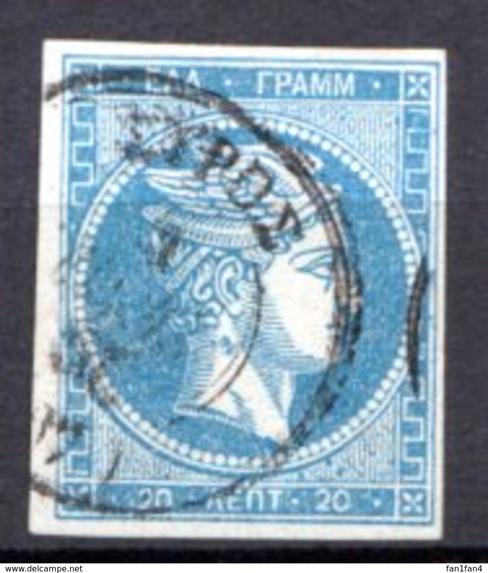 GRECE (Royaume) - 1861-62 - N° 14B - 20 L. Bleu - (Tête De Mercure) - (Avec Chiffre Au Verso) - (Impression Grossière) - Usati